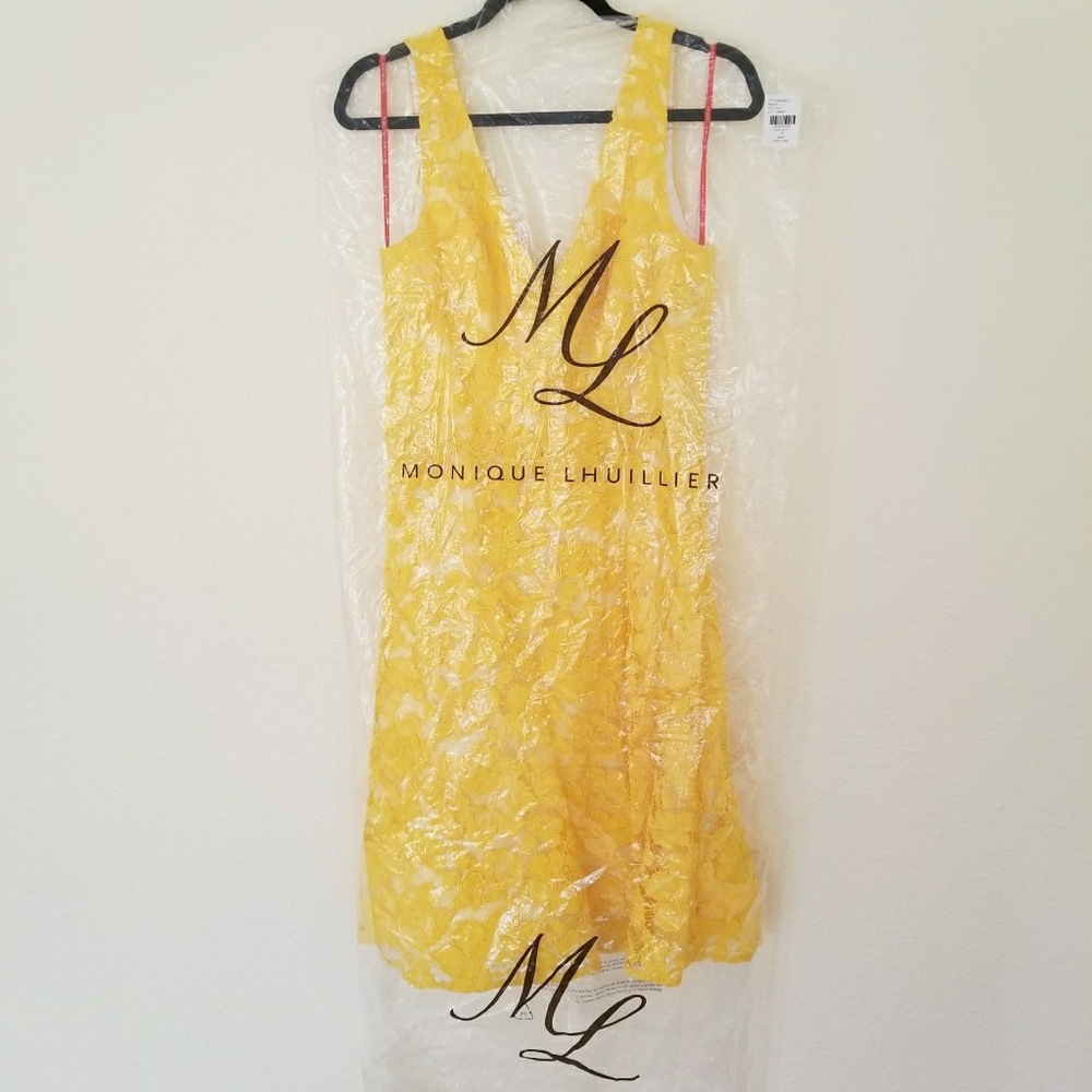 NWT Monique Lhuillier Yellow Lace Cocktail Dress - Picture 8 of 8